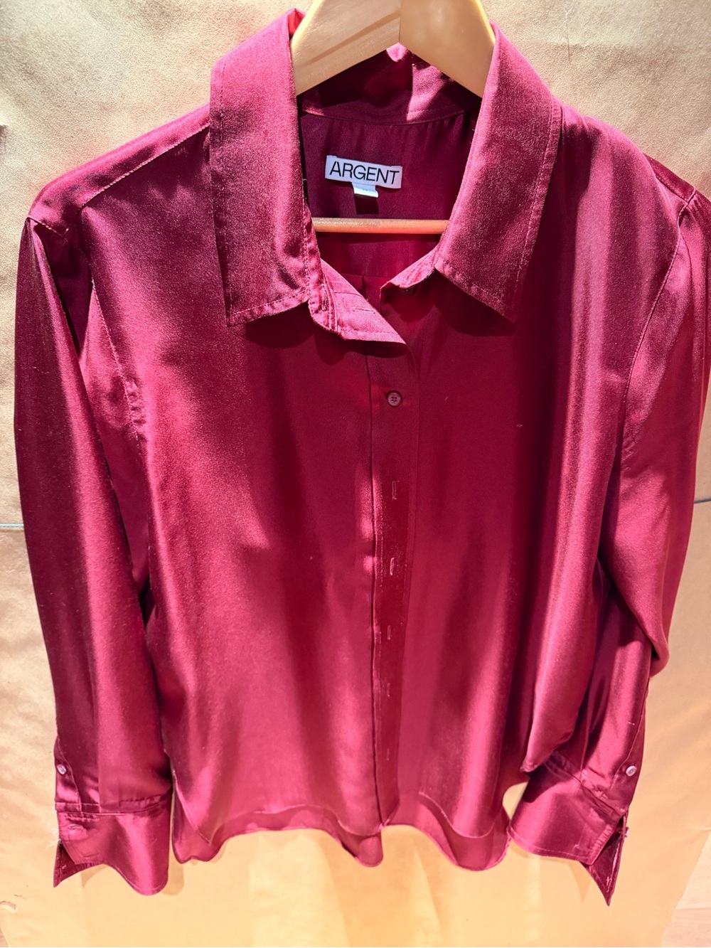 Argent Burgundy Satin Button-Up Blouse